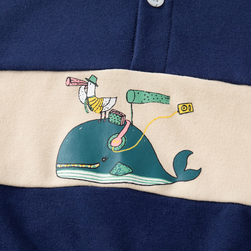Navy blue whale print new boys' lapel sweatshirt casual tuck children's non-hooded lapel sweatshirt