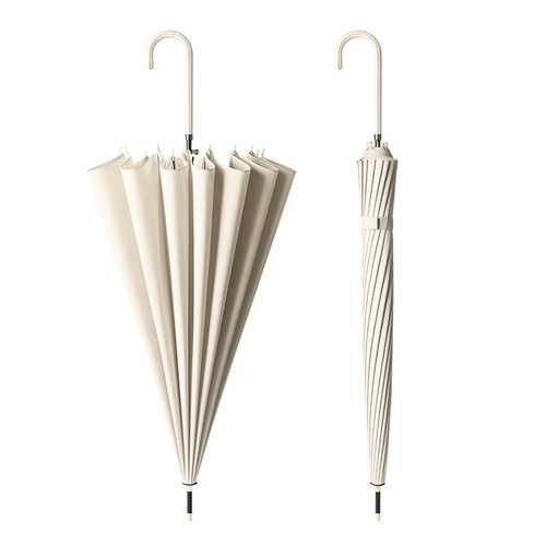 Japanese-style minimalist long-handle dual-pole umbrella for women, 16 ribs with reinforced curved handle, customizable with LOGO printing
