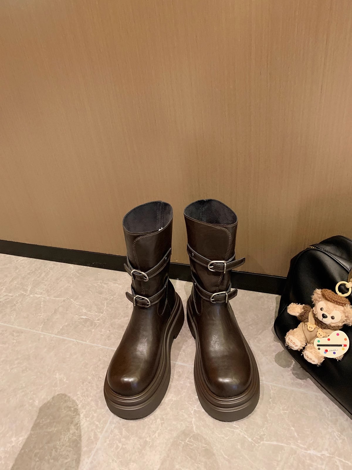 [Dos versiones] nuevo estilo de moda de cinturón de invierno y otoño de la uva, botas cortas de caballo con cabeza redonda y fondo grueso