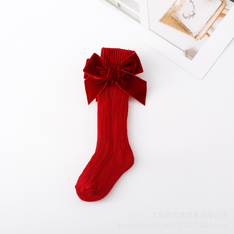레드 플란넬 보우 양말