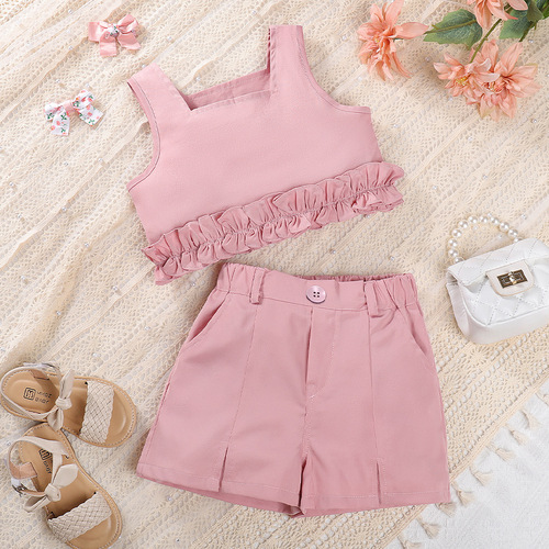Summer baby vest suit ins cross-border girls' cute lace two-piece set children's short top suit