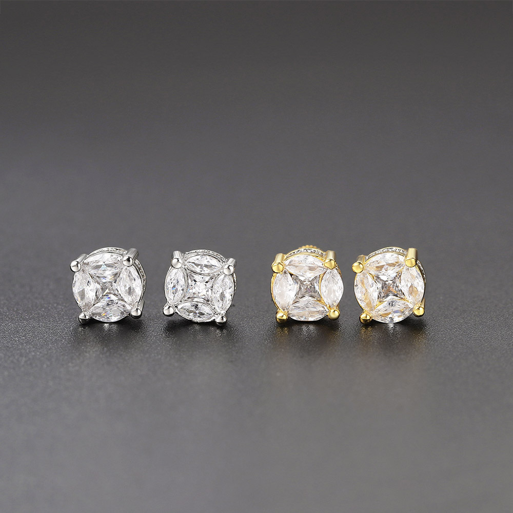 Orecchini a bottone Hip Hop popolari con zirconi, orecchini a bottone filettati placcati in oro con diamanti da uomo e da donna_voghion.com