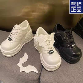 白色厚底鞋女朋克亚文化2025秋季大头鞋松糕底条纹小皮鞋单鞋