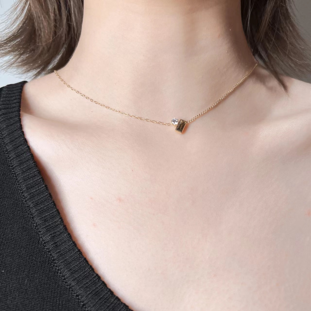 Pendant Necklace Classification 1 Piece Quantity Lady Geometric Titanium Steel Plating Inlay Zircon Pendant Necklace
