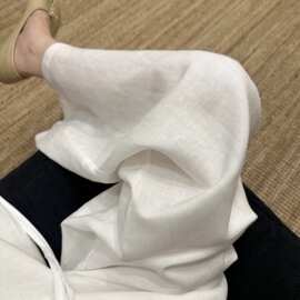 白色亚麻阔腿裤女小个子夏季新款老钱风垂感棉麻休闲直筒麻料长裤
