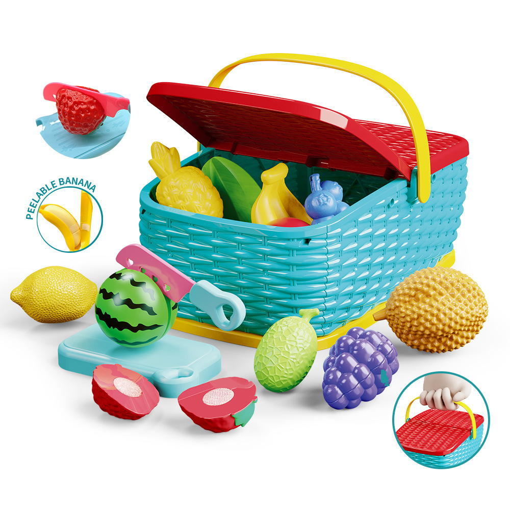 Simulación transfronteriza para niños Juguetes de juego para el hogar Camping para bebés Picnic Fruta Burger Pizza Cesta de mano Juego de almacenamiento