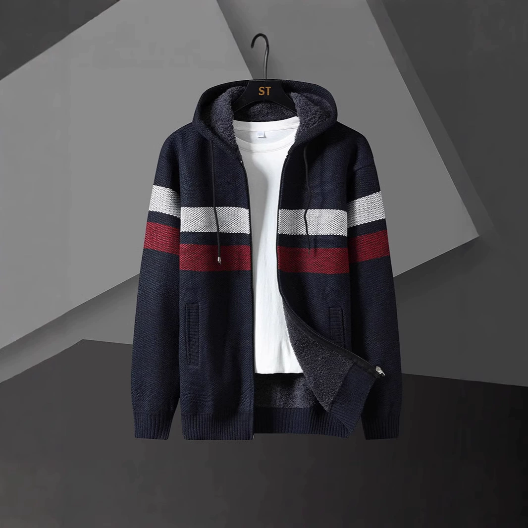 Трансграничная внешняя торговля мужская бархатная толстая капюшон свитер модный кардиган куртка зимний теплый свитер мужская одежда