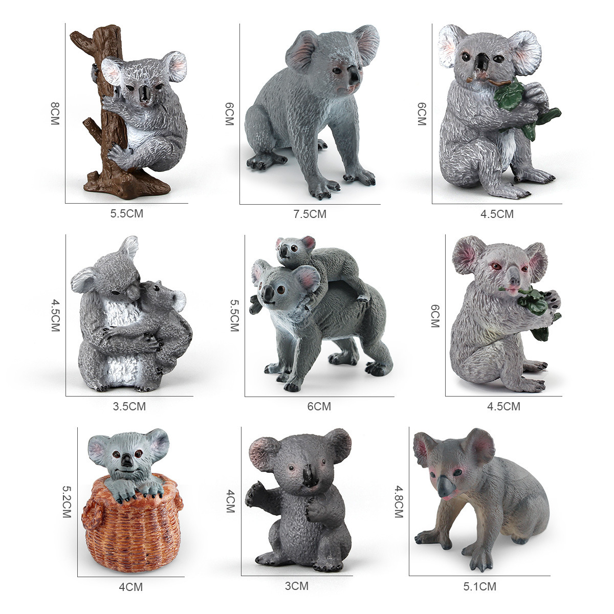 Amazon simulación sólida hojas abraza Australia koala oso modelo de vida silvestre juguetes decorativos estáticos hechos a mano