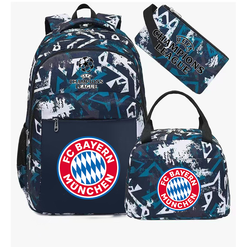 Aficionados al fútbol del Real Madrid Chelsea estudiantes de primaria alrededor de la mochila del Bayern mochila de tres piezas de gran capacidad