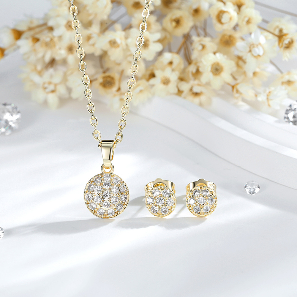 Amazon transfronterizo super brillante zircon joyas dos piezas de moda ligera de lujo collar de orejas set joyas al por mayor