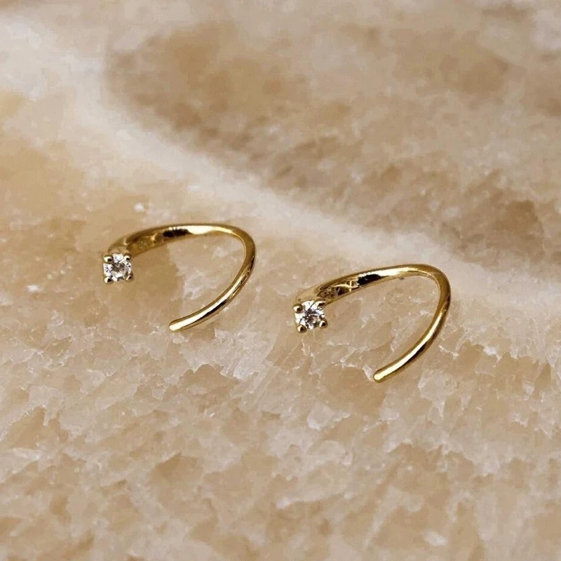 Sculptural Shapes Line Geometry Single Diamond Ear Hook Light Luxury Niche Design High-d Sse Minimalist Versatile New Earrings For_voghion.com