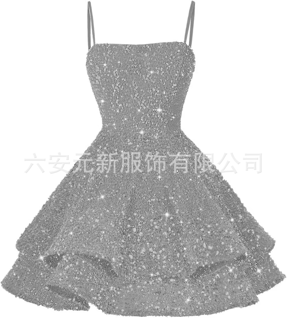 Comercio exterior de Europa y América Amazon nuevo cinturón de sequillas sexy cuello en V corto vestido de baile de fiesta