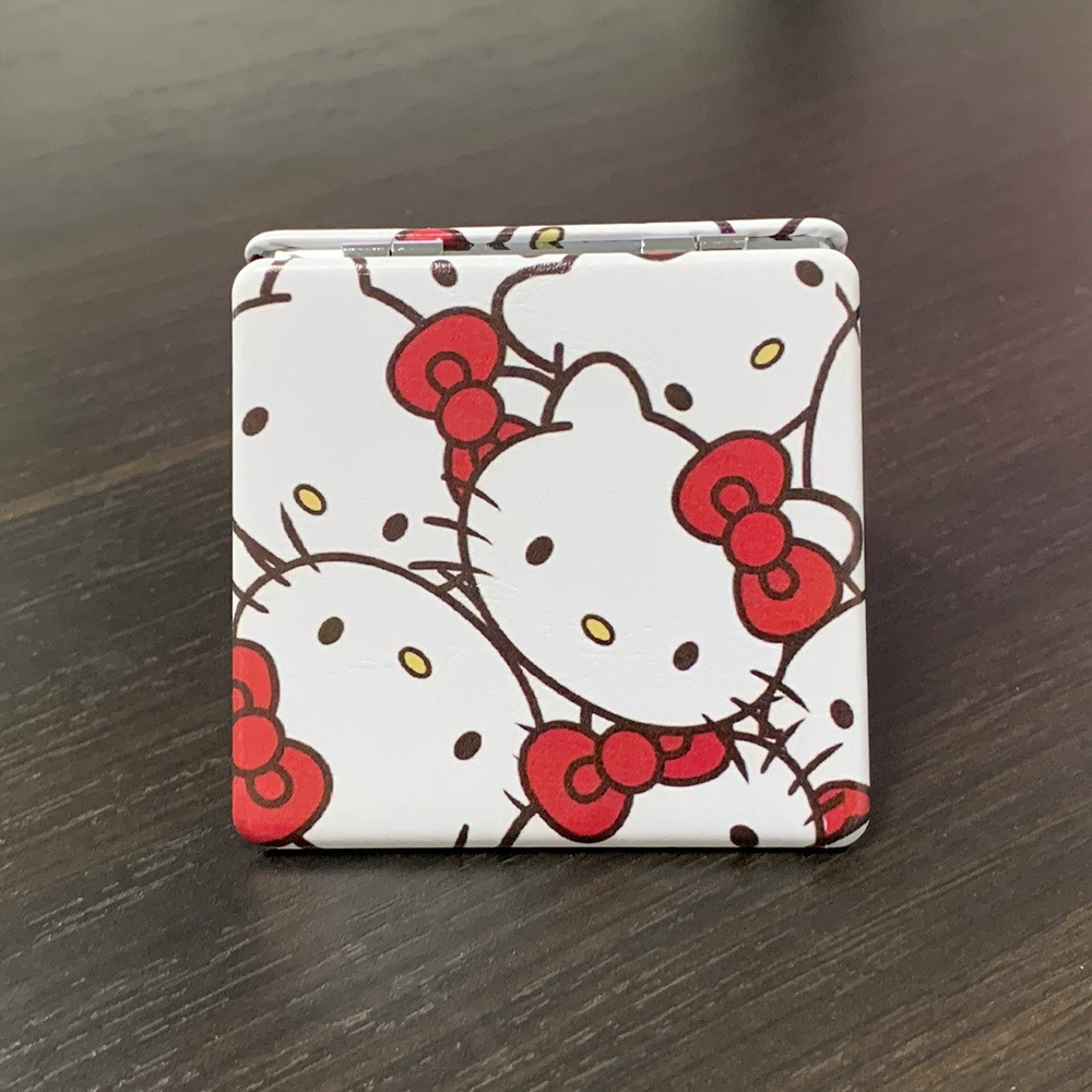 Handheld Folding Mirror (Hello Kitty) Cute Custom Print, Compact 7.1×6.7 cm for Students