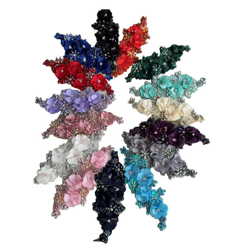 厂家直供缝珠花边贴花钻花边绳绣刺绣对花礼服配饰服装辅料批发