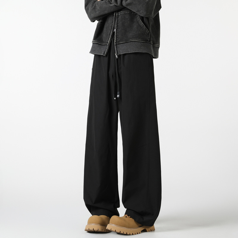 navy blue Simple Drawstring Scimitar Casual Pants Men's Four Seasons Trendy Brand Loose Wide-leg Outdoor Climbing Waterproof Soft Shell Pants