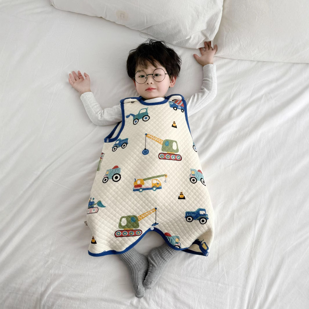 Autumn and Winter Children's Quilted Sleeping Bag, Pure Cotton Unisex Baby Romper, One-Piece Vest-Style Anti-Kick Thickened Warm Sleepwear