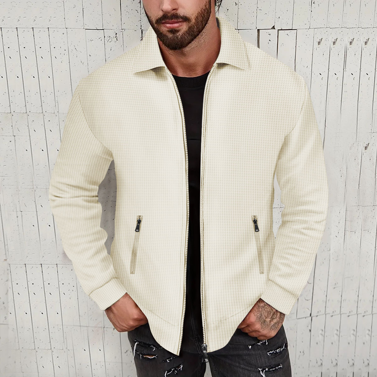Men's Solid Colour Casual Jacket With Pockets And Zipper Spring_voghion.com