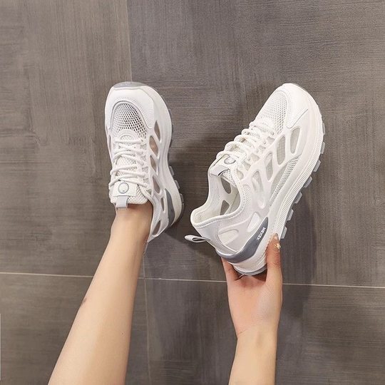 Summer Women's Shoes New Breathable Mesh Shoes Women's Korean Version Versatile White Shoes Thick-Soled Sports Shoes Casual Dad Trendy Shoes