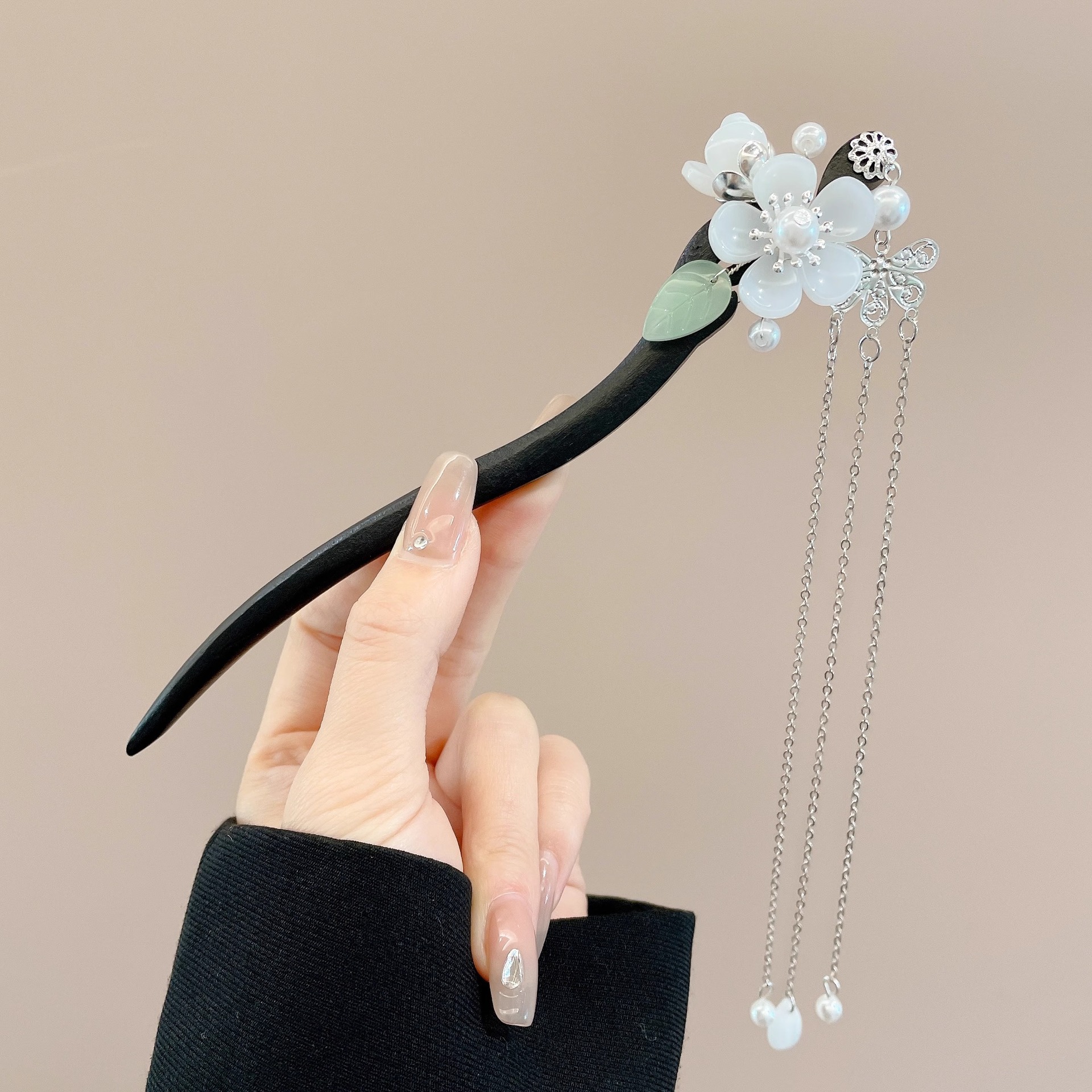 Horquilla de flores con flecos de estilo antiguo, temperamento femenino de alto nivel, escalón, horquilla de Hanfu, horquilla de cabello en la parte posterior de la cabeza, tocado de horquilla