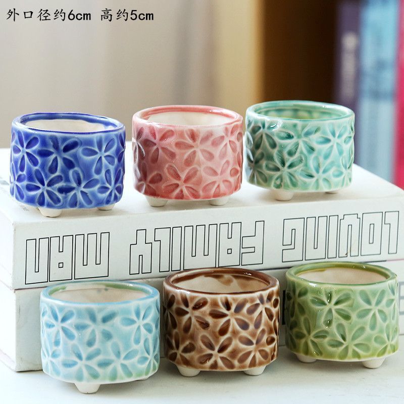 Emotional Stability Ceramic Flower Pot Fleshy Flower Pot Stoneware Control Handmade Small Fresh Print Thumb Pot Free Shipping Simple