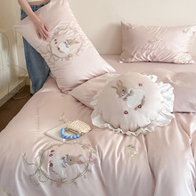 100S新疆长绒棉加厚纯棉四件套萌兔甜美全棉三件套儿童被套ins风