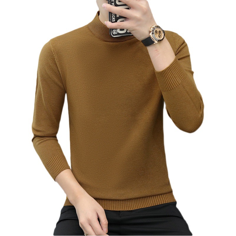モーダルウール秋冬半高襟セーター男性ニット長袖韓国版ベルベット厚手シャツ上着