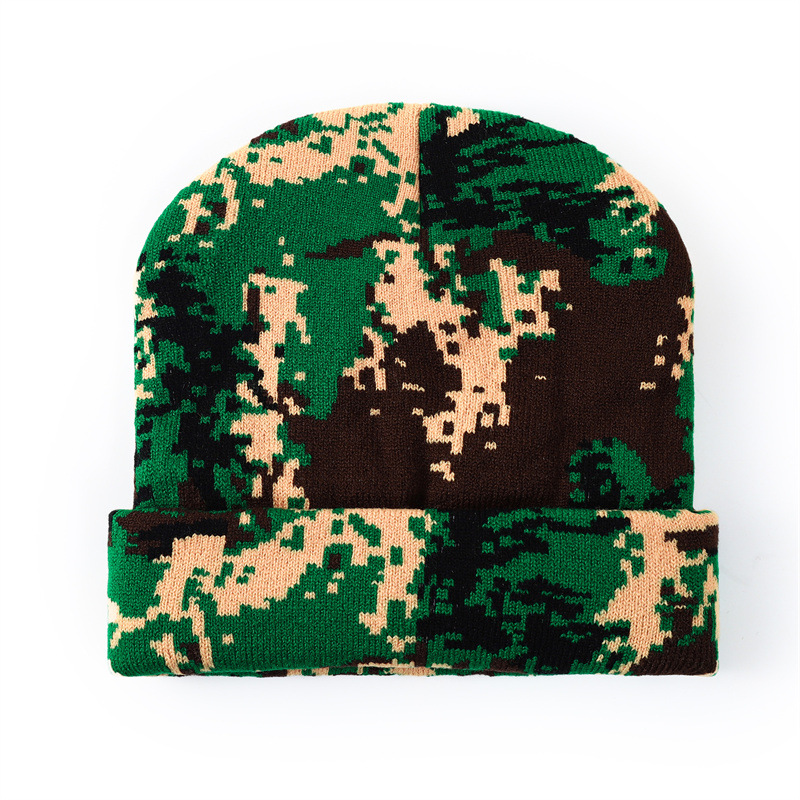 Nuevo sombrero de gorro de guisantes de invierno transfronterizo, sombrero de punto de lana corta con patrón de leche, jacquard, camuflaje cálido