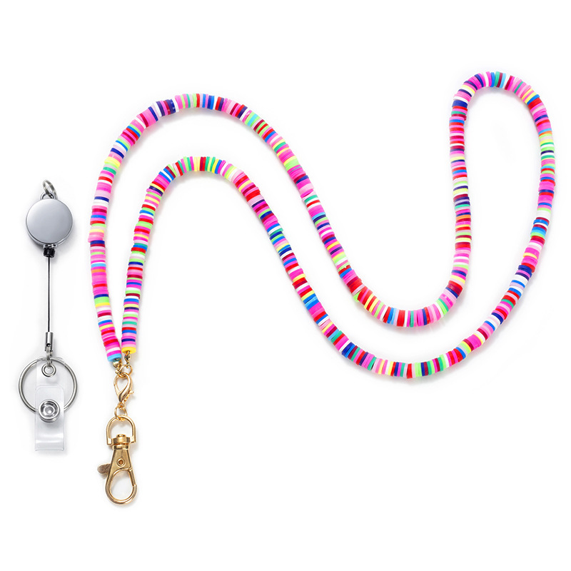 跨境时尚软陶lanyard necklace手机钥匙工作牌易拉扣系索项链