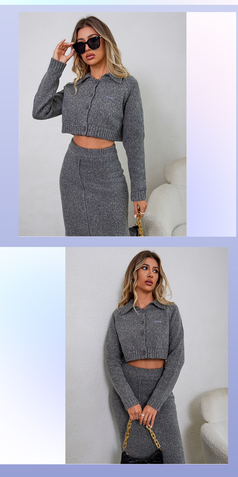 Women's Sweater And Skirt Two Piece Set Slim Fit Autumn Knit Suit_voghion.com