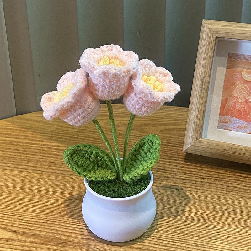 Nuevo creativo Lily tejido a mano maceta artificial acabado lana ganchillo decoración de escritorio regalo image 11