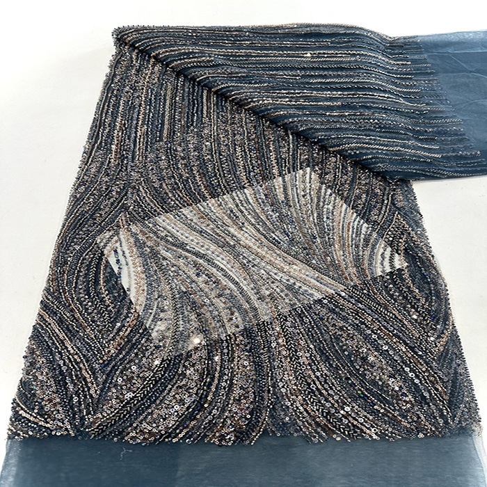 Tela de encaje de alta gama con bordado de cuentas personalizado, tela de encaje de moda para vestido de novia de estilo francés de lujo. image 1