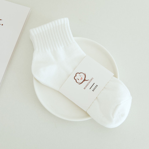 White socks women's mid-calf socks summer thin pure cotton socks ins trendy solid color breathable short-tube green summer socks