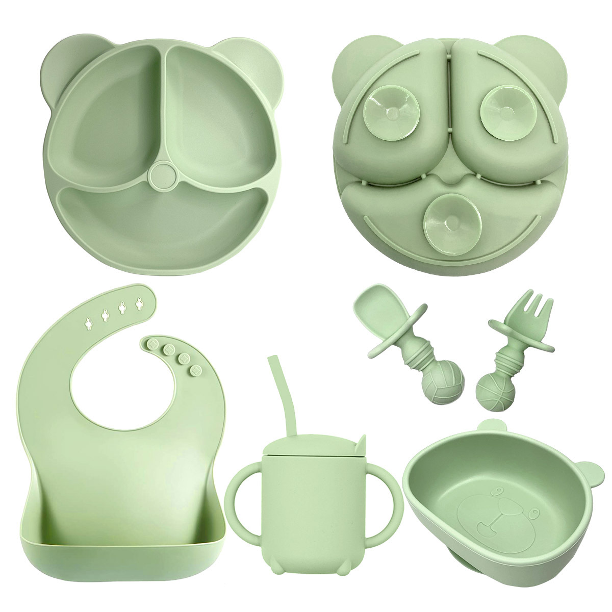 Suministro directo de fábrica bebé vajilla de silicona Niños Bebé integrado suplemento alimenticio tazón traje de alimentación Placa de silicona oso