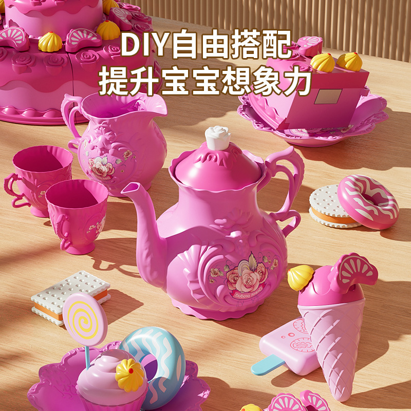 Niñas transfronterizas pastel cortar música sonido y luz vela postre té de la tarde juguetes de simulación set de té