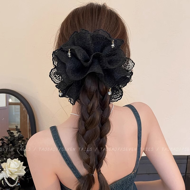 髪を結ぶためのフランスの特大ヘアゴム、女性用の高級ヘアロープ、レースのポニーテール、ゴムバンドヘアアクセサリー|undefined