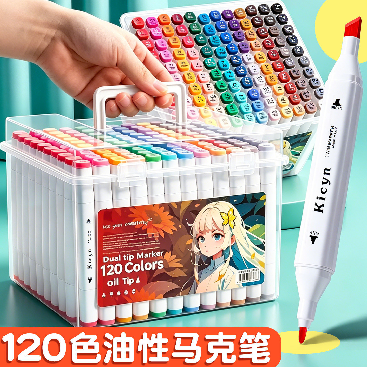 Oil-Based Marker Pens for Art Students, Dual-Tip Watercolor Pens for Elementary School Students, Children's Drawing Pens That Are Non-Transparent and Can Be Layered