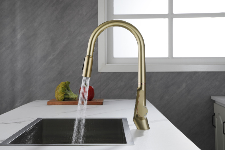 Konishi hydroelectric power digital display kitchen faucet pull-out sink faucet with brushed gold color undefined