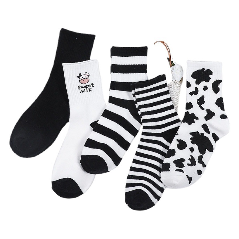 Calcetines Mujer Media Pantorrilla - Floral Rayas