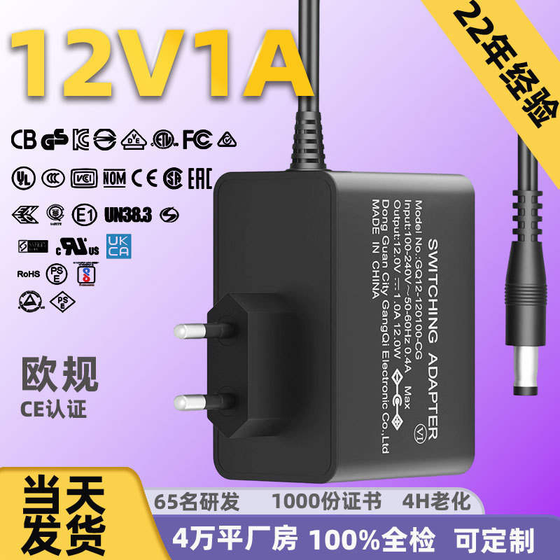 12V1A European Standard Ce Certified Power Adapter 12W Black Set-Top Box Atomizer Lamp with Monitoring Power Cord