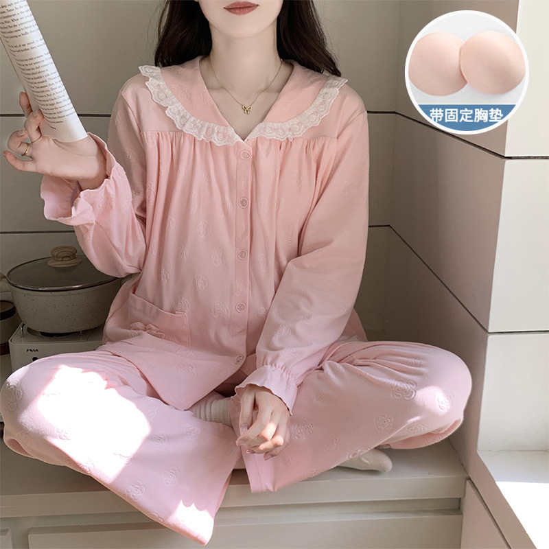 小香风睡衣女秋冬季带胸垫德绒长袖套装加厚保暖休闲家居服可外穿|undefined