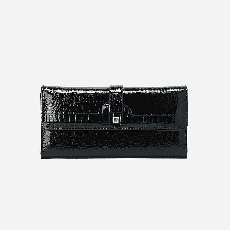 Luxury Women's Genuine Leather Tri-Fold Wallet Crocodile Embossed Patent Leather Large Capacity Top Grain Cowhide Long Purse Wholesale - Thumbnail 8