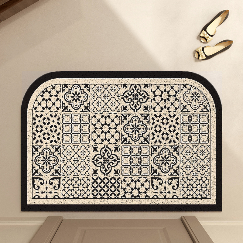 High-end entrance entrance mat entrance mat can be cut and thickened stain-resistant retro light luxury silk ring floor mat