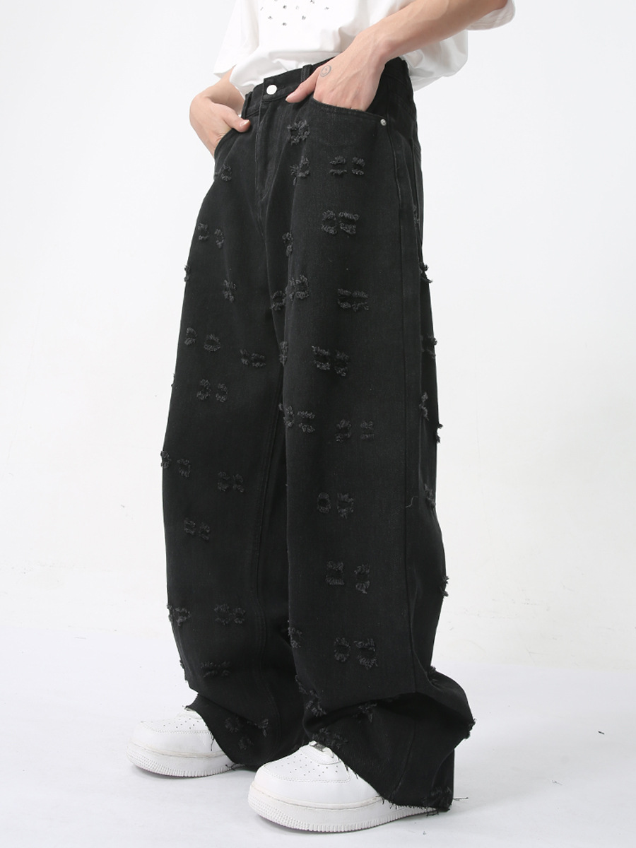 MTLCLOTHES Hombres| 2024 verano nuevos productos americanos pequeños agujeros jacquard diseño sensación de jeans retro