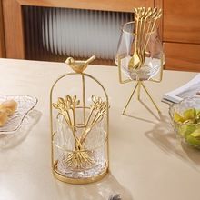 不锈钢水果叉套装高级儿童果签勺子奢华家用轻奢甜品蛋糕西瓜叉子