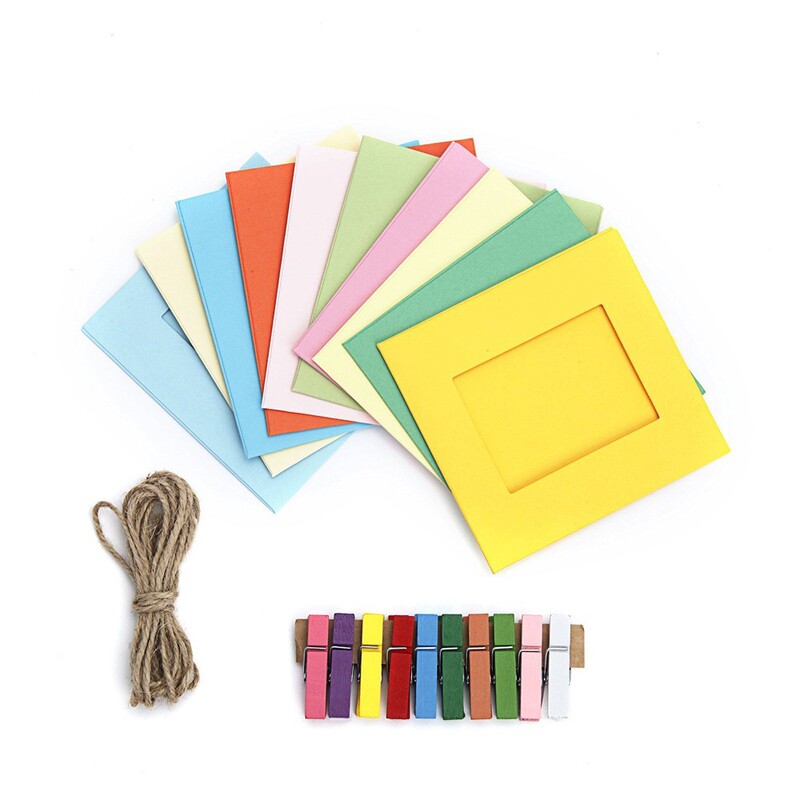 Polaroid 3-Inch 10-Piece Colorful Paper Photo Frame Creative Hanging Paper Photo Frame with Hemp Rope Clip Combination