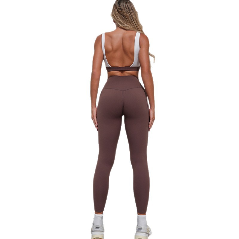 Estrictamente elegido Europa y Estados Unidos transfronterizos belleza espalda deportiva fitness sujetador cintura alta ajustado pantalonado corredor rápido seco conjunto de pantalones largos
