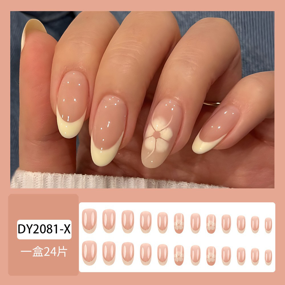 24 piezas de armadura de estilo explosivo transfronterizo simple puro parche de uñas francés desmontable para uñas de mujer