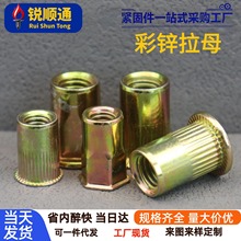 304不锈钢彩锌拉铆螺母 平圆头竖纹拉铆螺帽 沉头滚花拉母 M3-M12