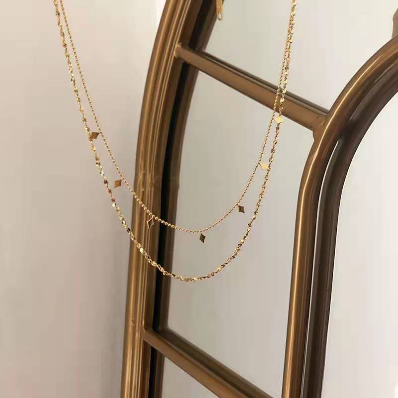 Layered Necklaces Classification 1 Piece Quantity PVD Coated Real Gold Plated Rhombus Titanium Steel Fashion Waterproof Non Tarnish Layered Necklaces