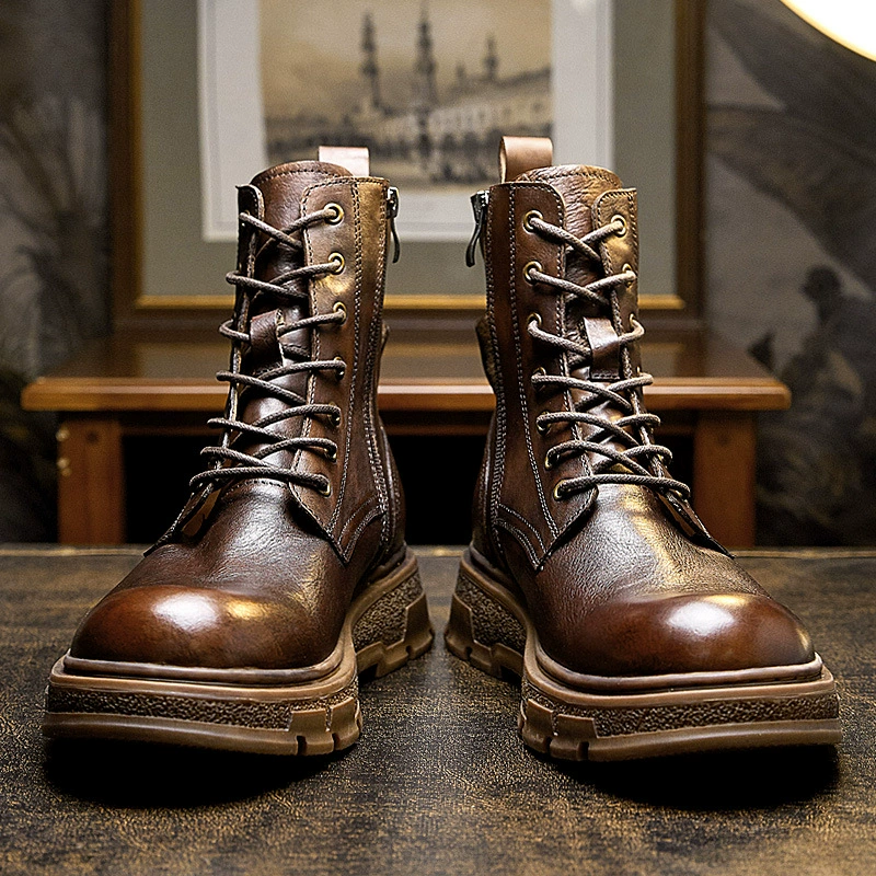 Коричневые мотоциклетные ботинки Martin Daifa с большой головой, мужские рабочие ботинки на толстой подошве, британские винтажные кожаные ботинки ручной работы, мужские в американском стиле
